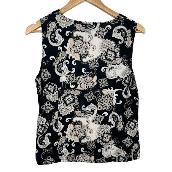 Cynthia Rowley Black White Linen Blend Embellished Neckline Tank Top Large - Picture 2 of 10